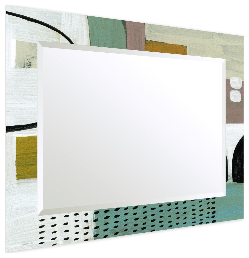 "Introductions" Beveled Mirror on Printed Abstarct Tempered Art Glass, 40x30"