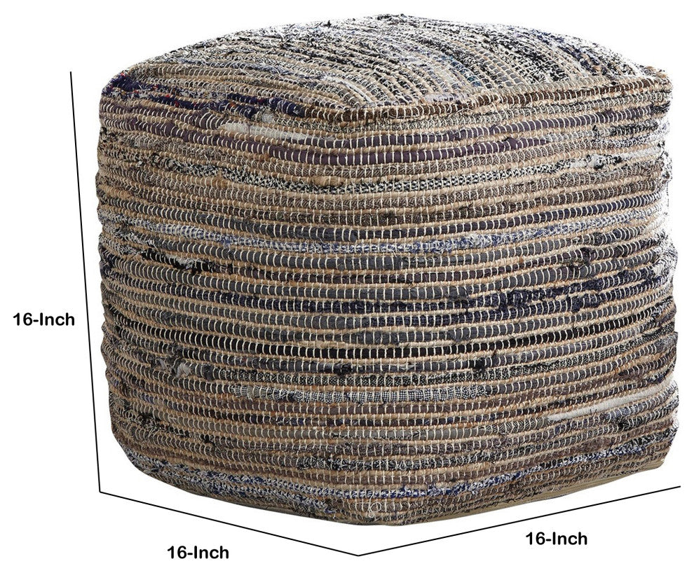 Benzara BM231907 Handwoven Square Shaped Pouf With Zipper, Multicolor
