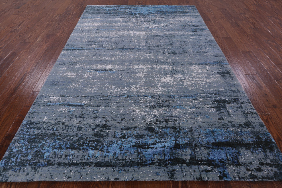 Modern Hand Knotted Wool and Silk Rug 6' 2" X 9' 2" Q7141