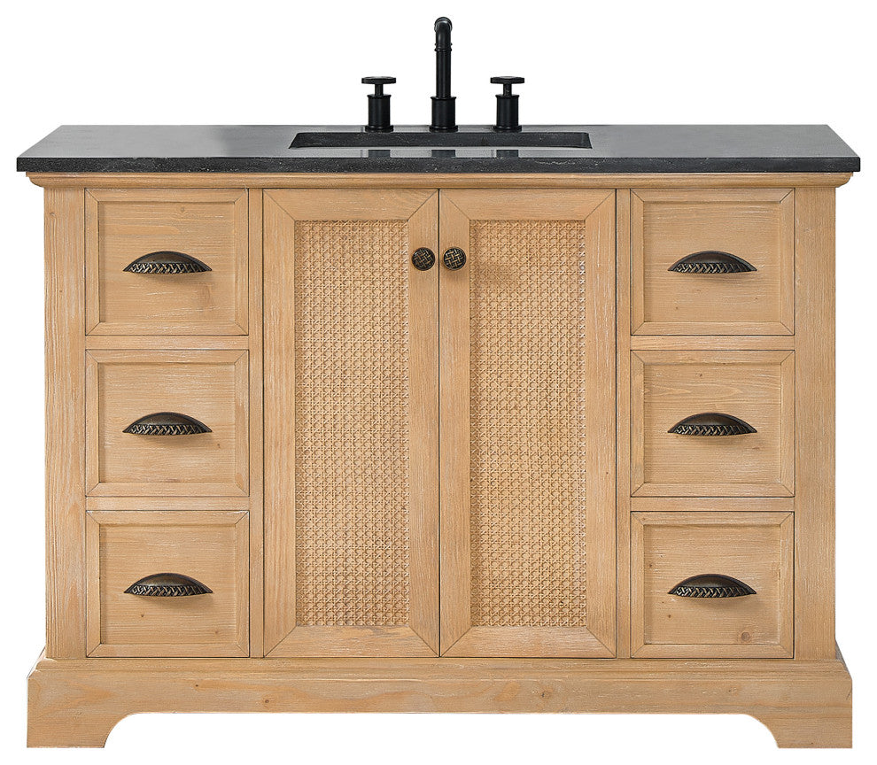 Hervas Bath Vanity, Fir Wood Brown, 48in., Celestite Marble Top, No Mirror