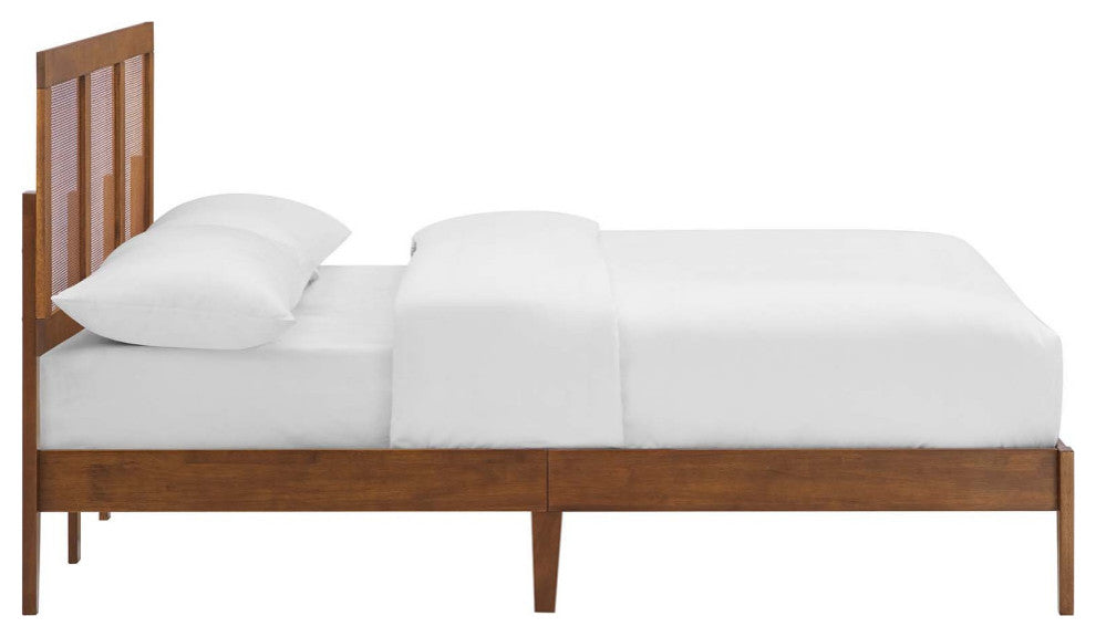 Sirocco Rattan and Wood Full Platform Bed, Walnut