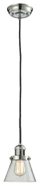 Small Cone 1-Light LED Pendant, Polished Nickel, Glass: Clear