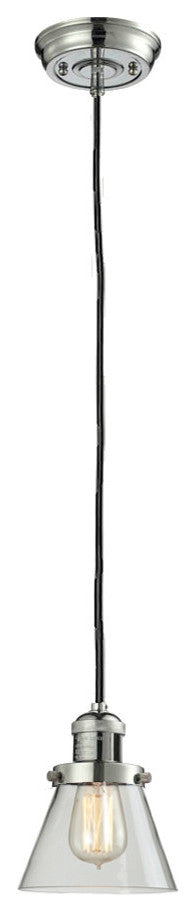 Small Cone 1-Light LED Pendant, Polished Nickel, Glass: Clear