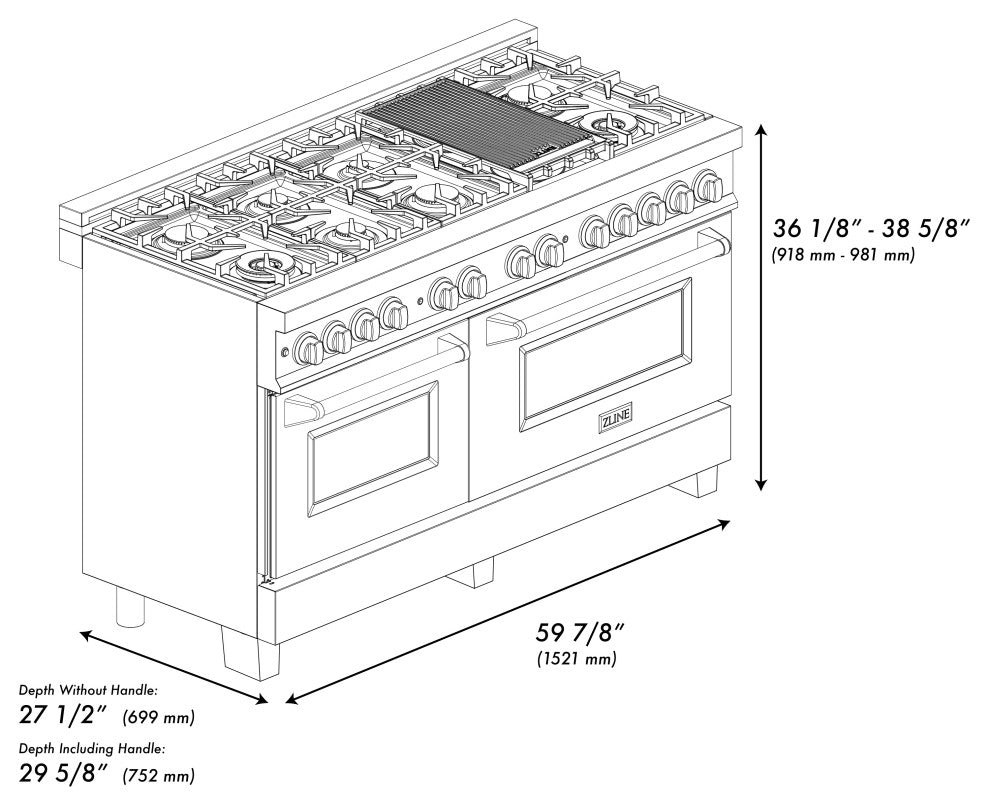 ZLINE 60" Dual Fuel Range, DuraSnow Steel With Gold RASZ-SN-60-G