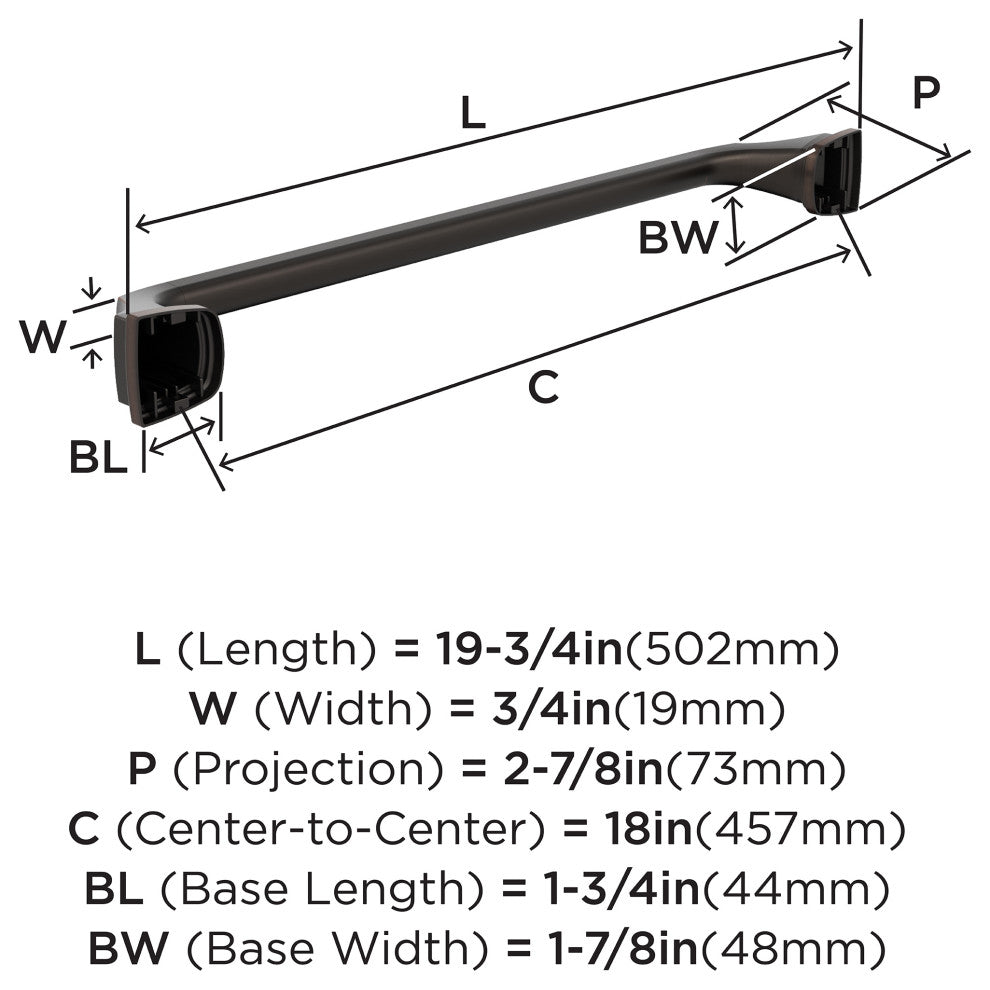 Amerock Revitalize Traditional Towel Bar, Oil Rubbed Bronze, 18" Center-to-Cente