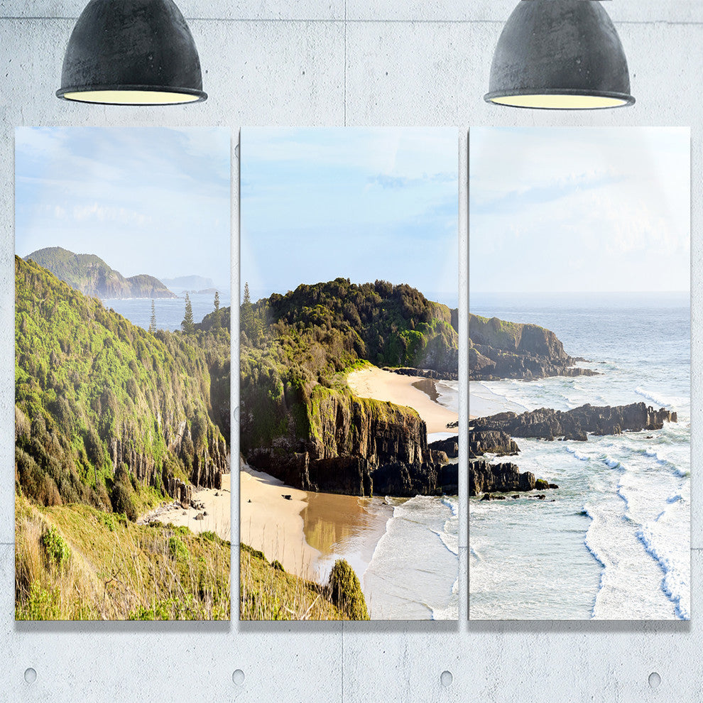 "Australian Coastline Crescent Head" Metal Wall Art, 3 Panels, 36"x28"