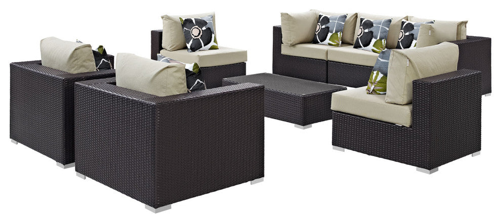Espresso Beige Convene 8 Piece Outdoor Patio Sectional Set