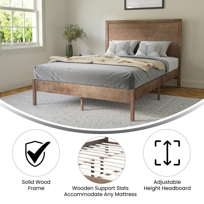Asher Solid Wood Platform Bed with Wooden Slats and Headboard, Light Brown, Full