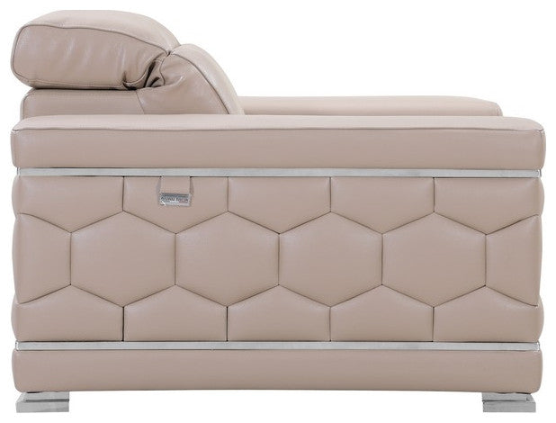 114" Modern Beige Leather Sofa Set