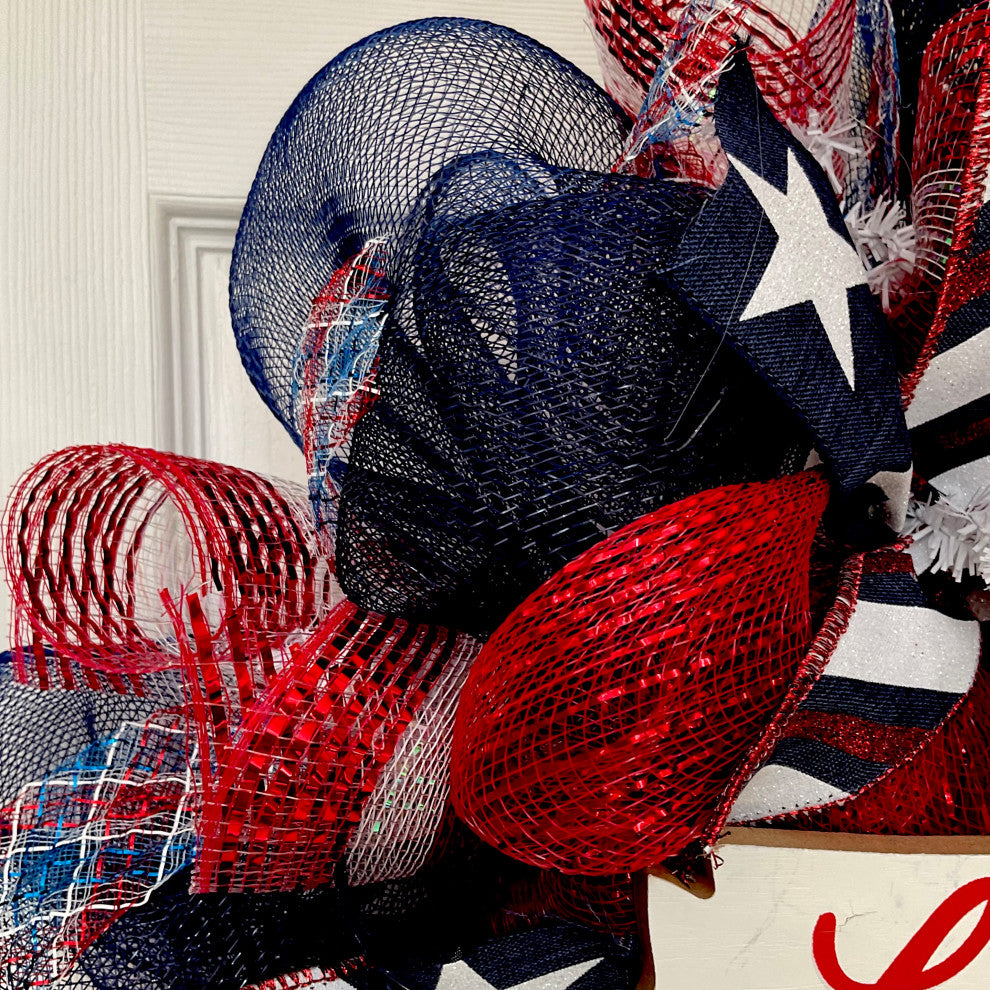 Land That I Love Patriotic Handmade Deco Mesh Wreath, 28 Inch