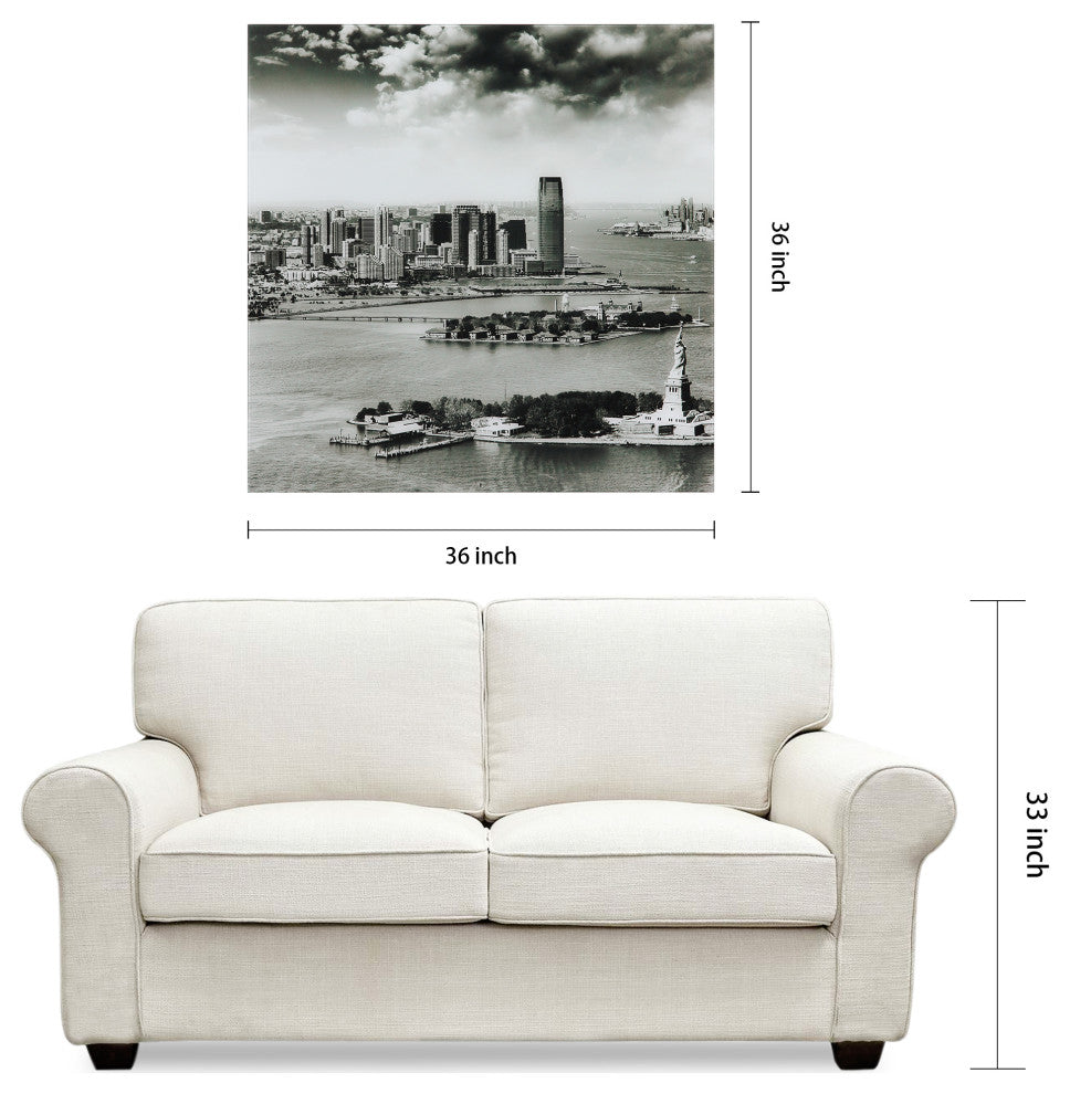 New York Skyline A Square Wall Art on Frameless Free Floating Tempered Glass