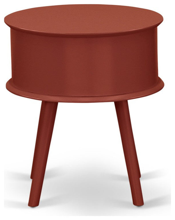 Gordon Round Night Stand End Table With Drawer, Burgundy Finish