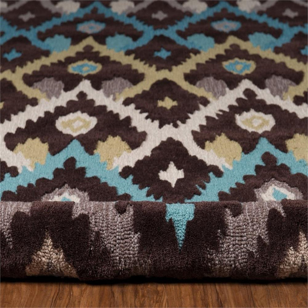 Linon Trio Ikat Hand Tufted Polyester 5'x7' Rug in Brown