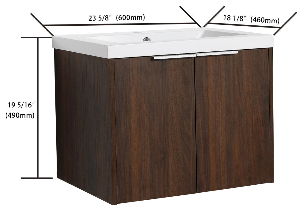 BNK Bathroom Vanity with Resin Sink, Modern Design with Soft Close Doors, California  Walnut