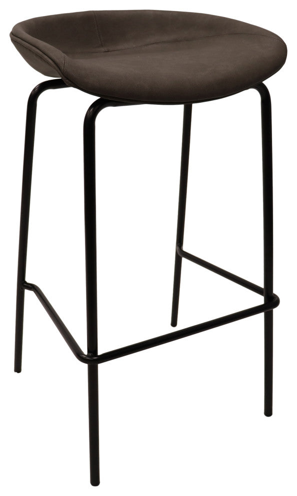 LeisureMod Servos Barstool With Faux Leather Seat and Iron Frame, Elephant Gray