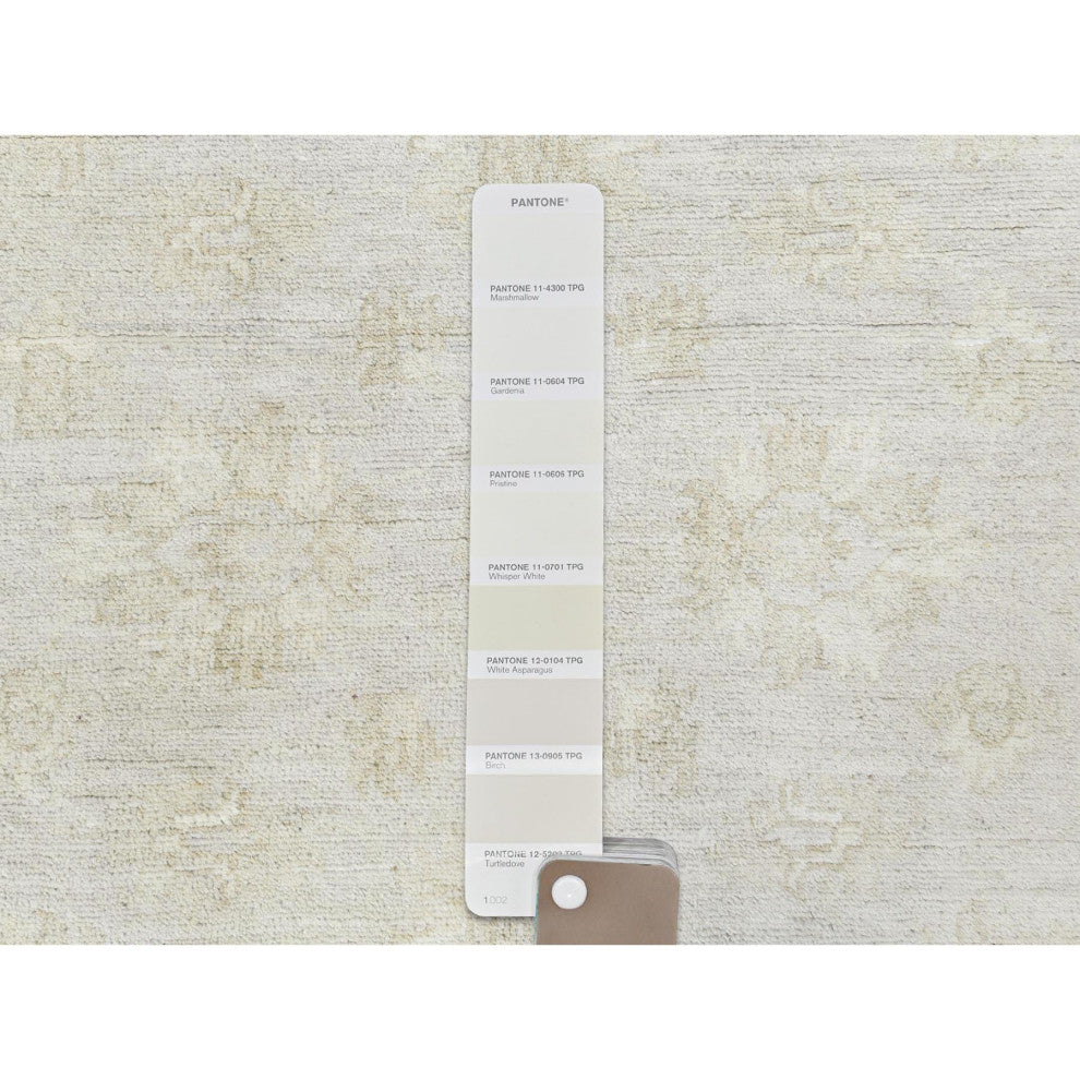Ivory Organic Wool Hand Knotted Afghan Stone Washed Peshawar Rug 4'x5'10"