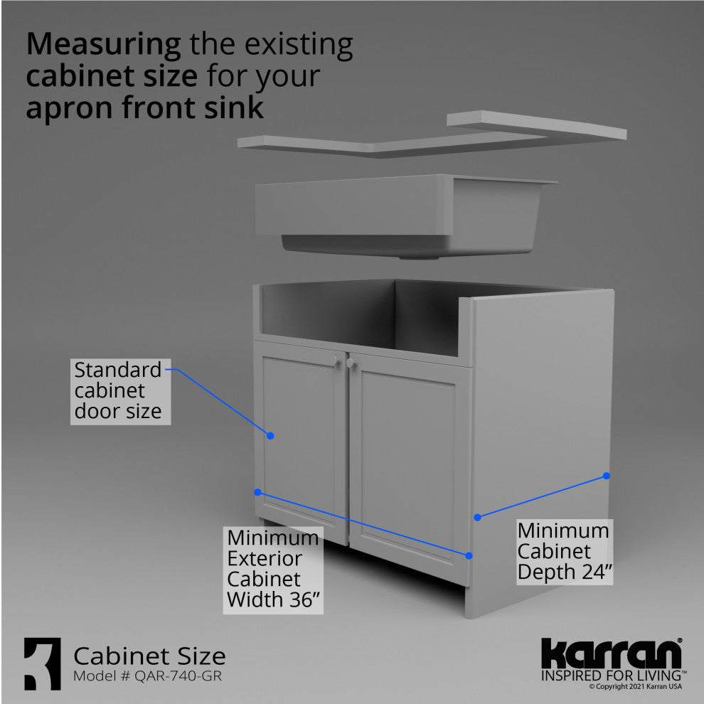 Karran Retrofit Farmhouse Quartz 34" Single Bowl Sink, Grey