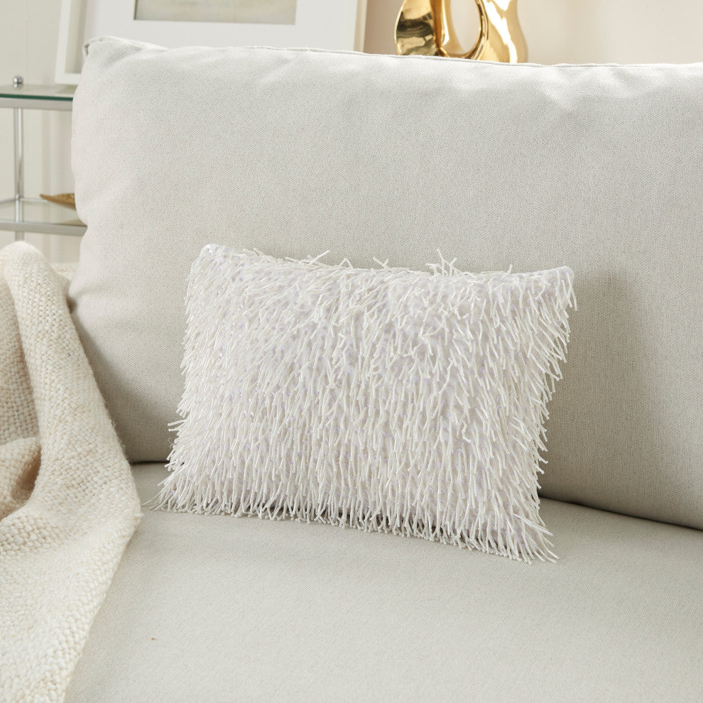 Nourison Home 10"x14" Mina Victory Sofia Beaded Tassels White Throw Pillows