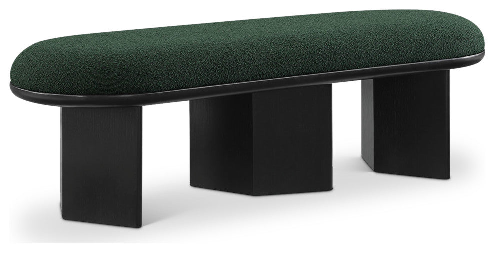 Wilshire Boucle Fabric Upholstered Bench, Green, Black Finish
