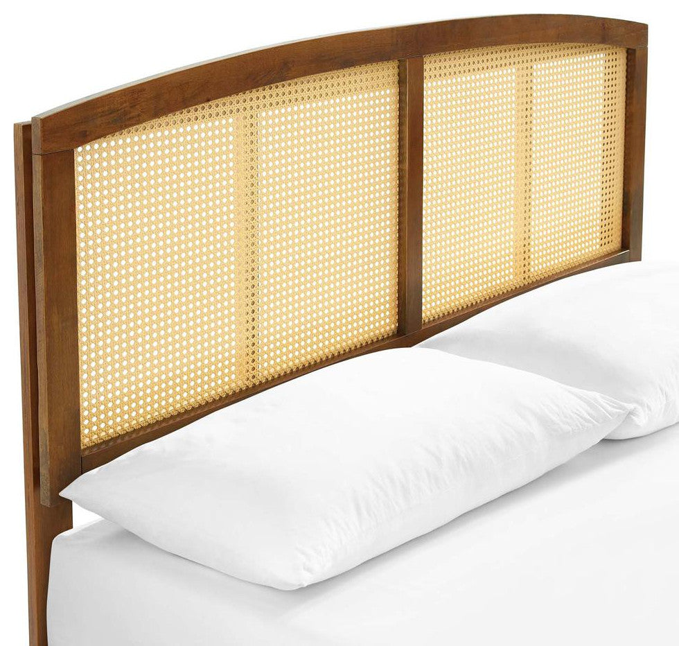 Sierra Cane and Wood Full Platform Bed With Angular Legs Walnut