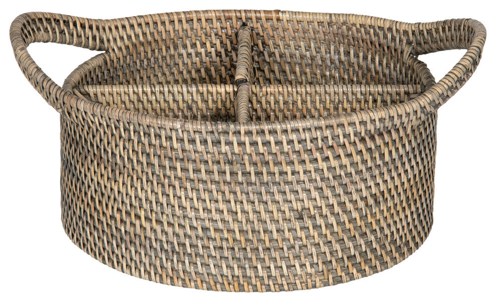 Loma Oval Rattan Utensil and Bottle Basket, Black-Wash