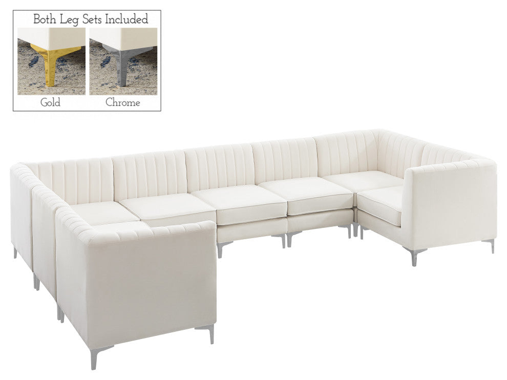 Alina Black Velvet 8-Piece Modular Sectional, Cream, Armless Chair (4), Corner Chair (4) - B