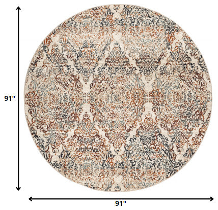 8" Round Ivory Brown Decorative Diamond Area Rug