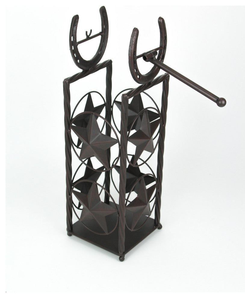Brown Metal Western Star and Horseshoe Standing Toilet Paper Holder and Storage