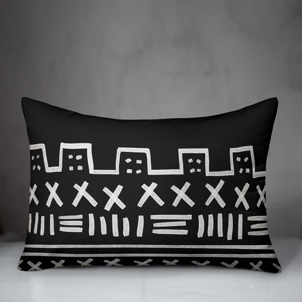 Black and White Tribal 14x20 Outdoor Throw Pillow
