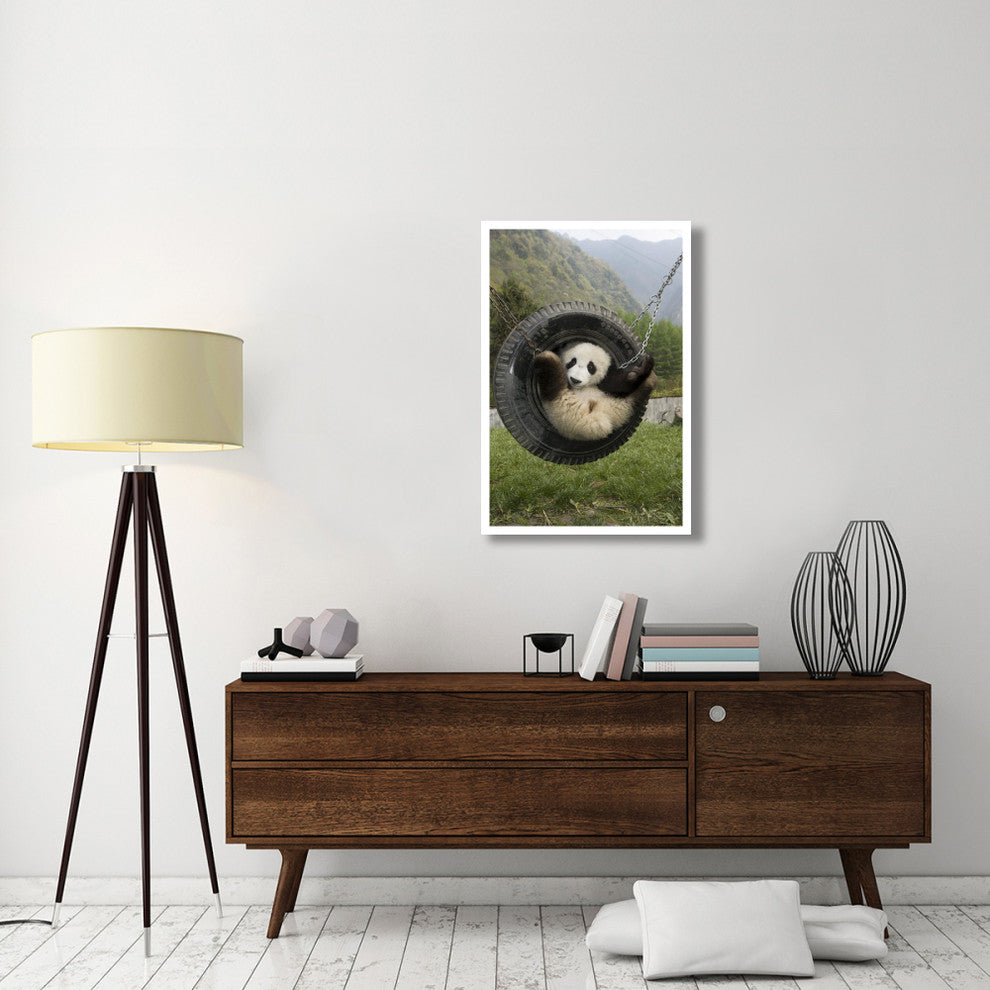"Giant Panda cub playing in swing, Wolong Nature Reserve" Paper Art, 26"x38"