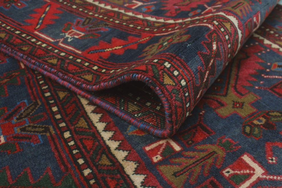 Fine Vintage Distressed Pareevas Red/Navy Runner, 3'7x10'9