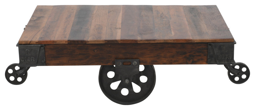Metal And Reclaimed Wood Cart Coffee Table
