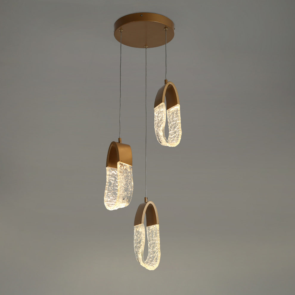 LNC Cleistocactus 3-Light 11.8" Modern Cluster Loop Chandelier, Gold