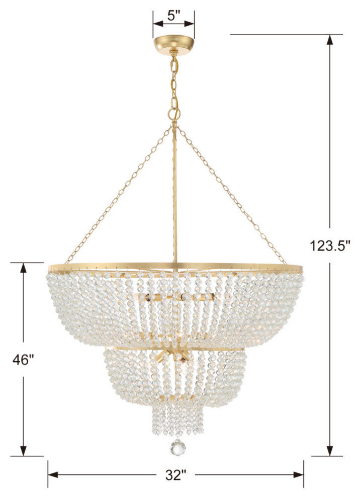 Crystorama 612-GA, 12-Light Chandelier, Antique Gold