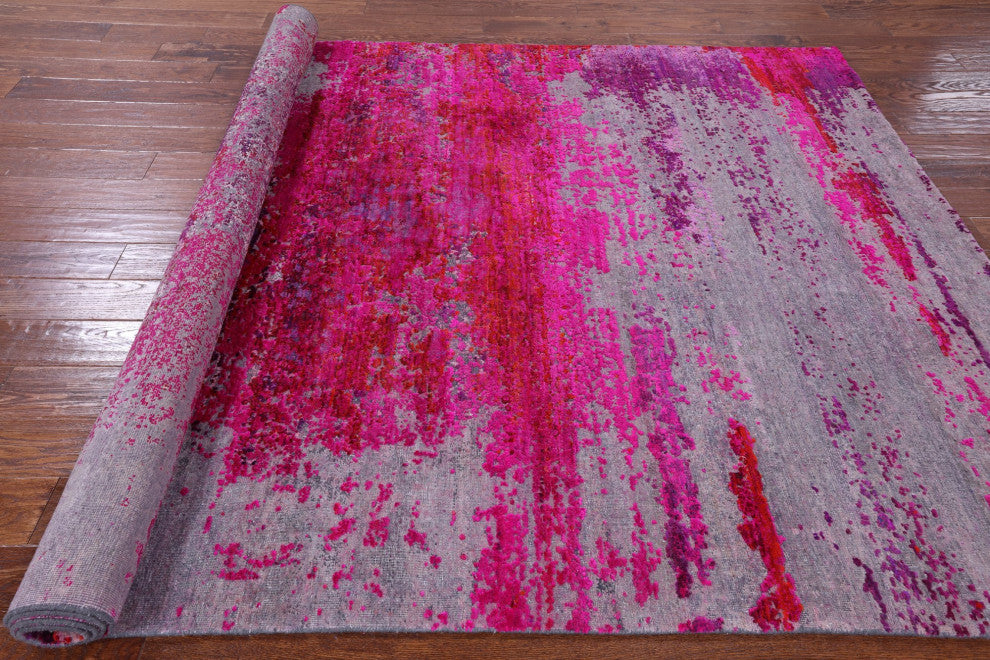 6' 4" X 9' 11" Hand-Knotted Wool and Silk Abstract Rug Q9062