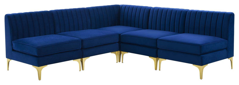 Tufted Sectional Sofa Set, Velvet, Blue Navy, Modern, Living Lounge Hospitality