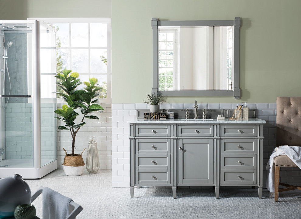 Brittany 60" Urban Gray Single Vanity w/  Carrara Marble Top