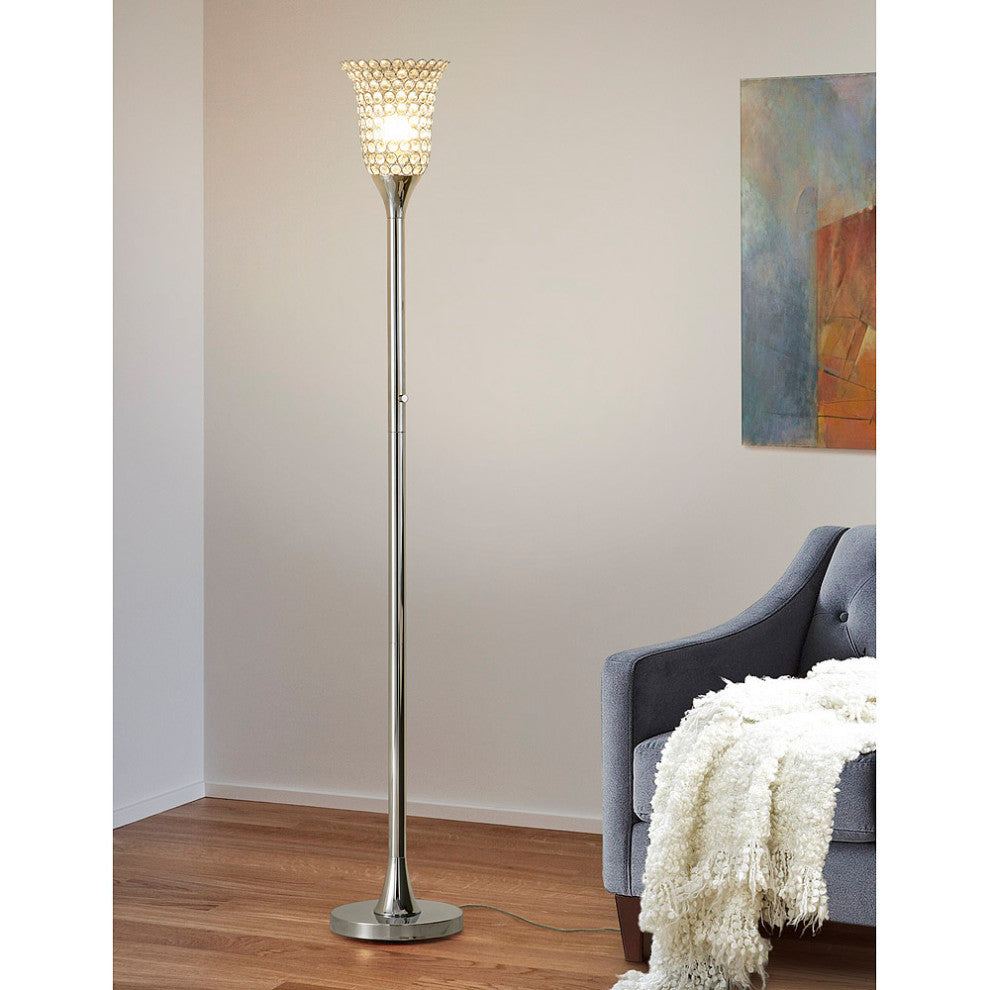 Belle 72"H Crystals Shade Torchiere Floor Lamp, LED Dimmable, bulb included, Pol