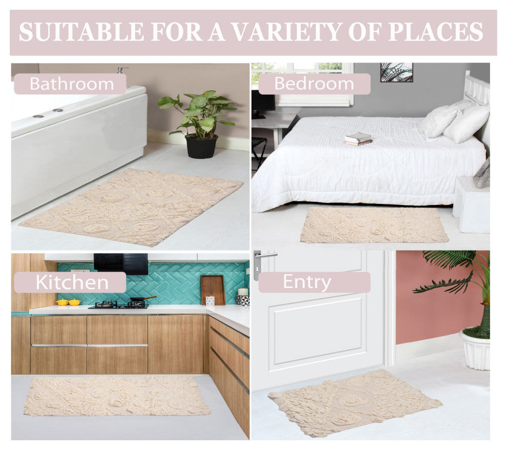 Modesto Bath Rug Bath Rug Set, Machine Wash, 24x40" Rectangle, Ivory