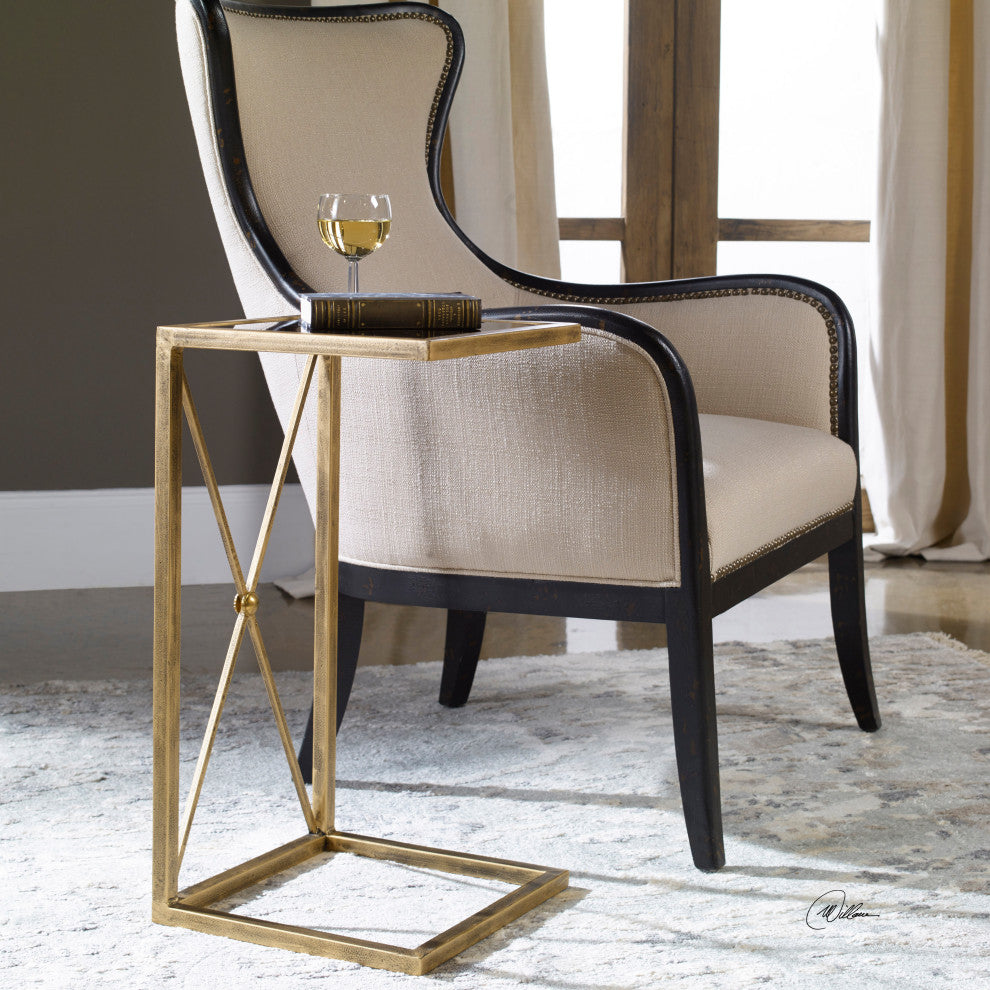Uttermost Zafina Contemporary Iron and Glass Side Table in Gold/Black