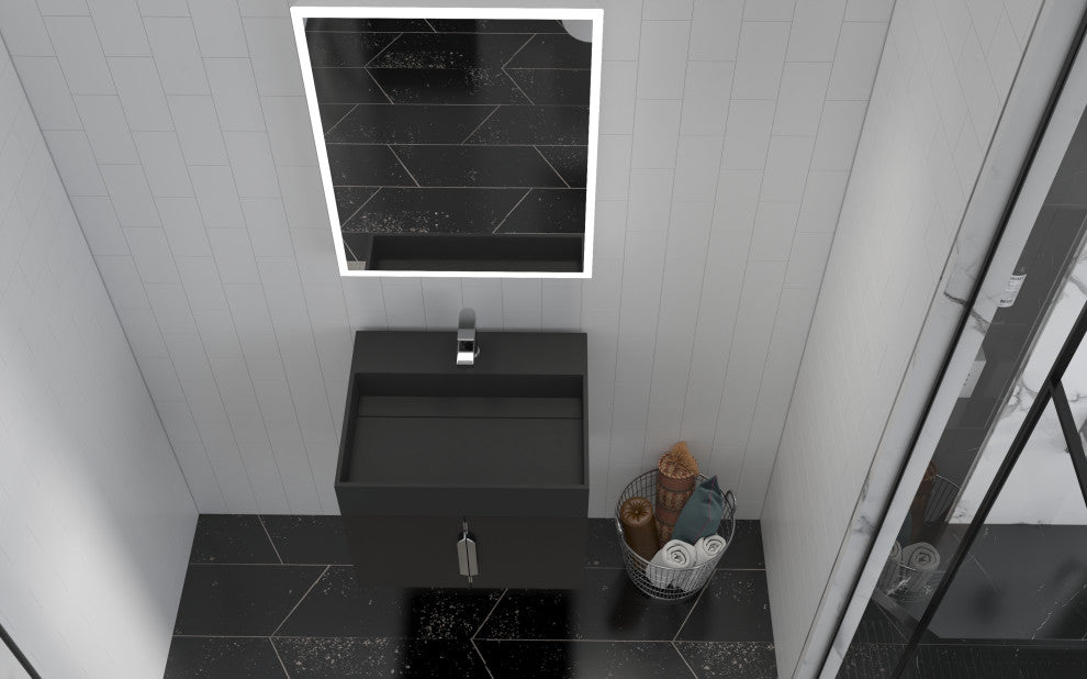 CastelloUSA Amazon 24" Wall Mounted Bathroom Vanity Set, Black, Black Top, Chrome Handles