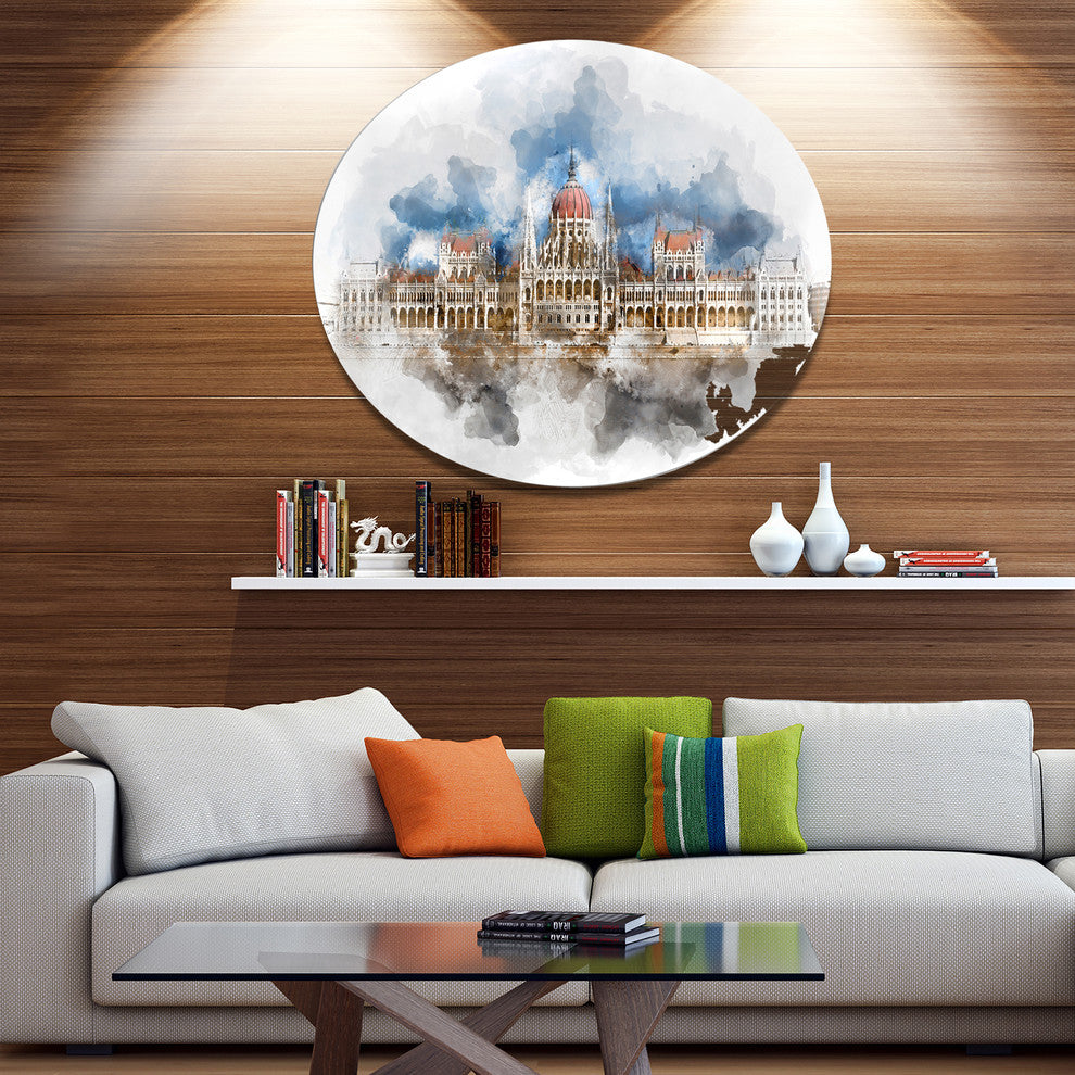 Hungarian Parliament Building, Cityscape Wall Round Metal Wall Art, 11"