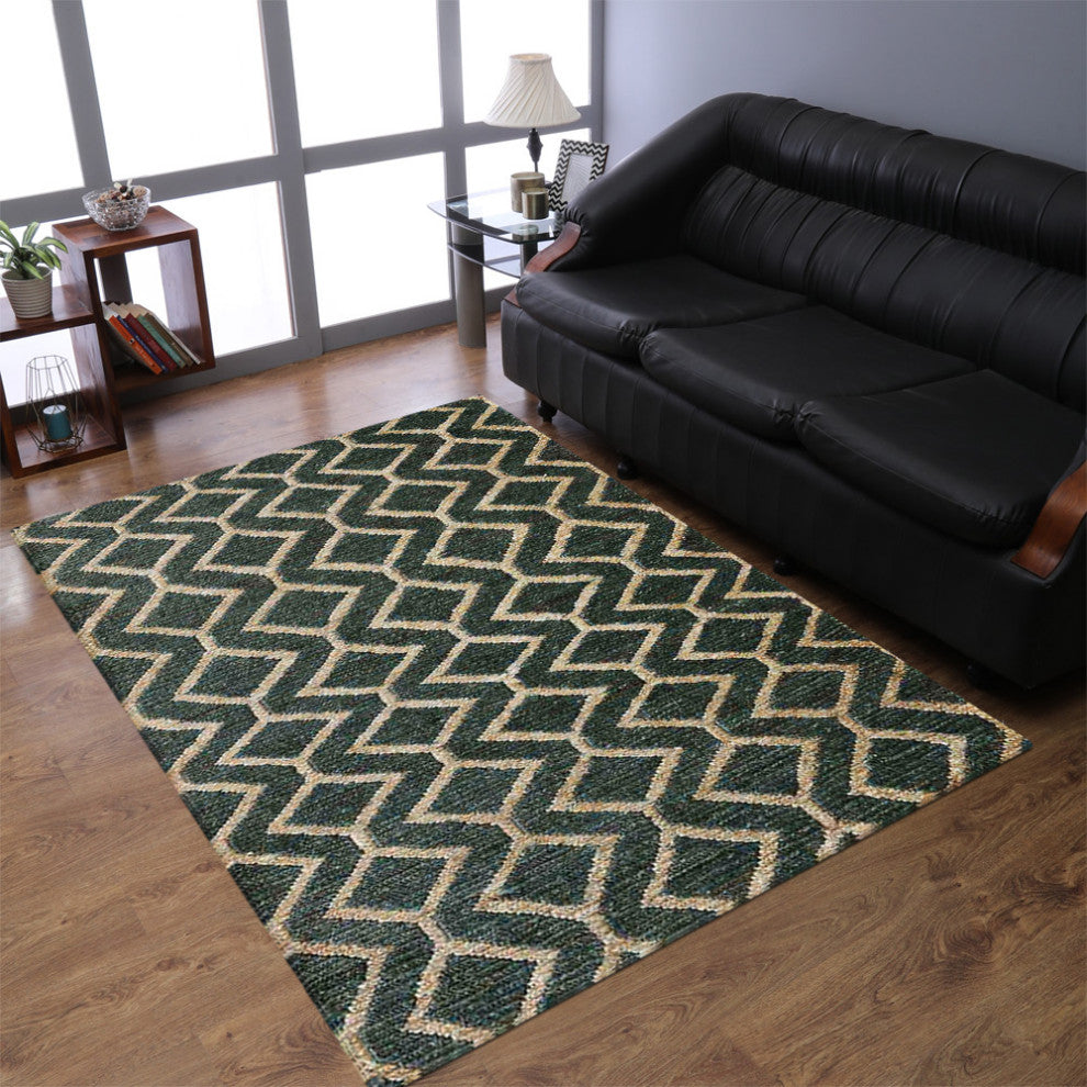 HAND KNOTTED SUMAK JUTE ECO-FRIENDLY AREA RUGS,Green Beige,Geometric,Outdoor, [Rectangle] 8'x10'