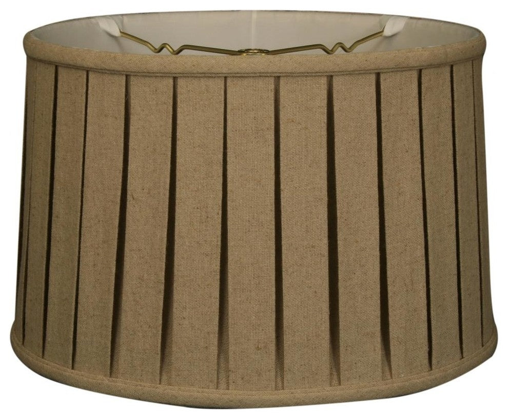 Shallow Drum English Box Pleat Basic Lampshade, 9"x10"x7", Linen Cream, 17"x18"x