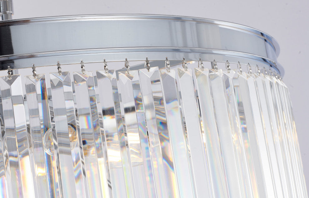 36" 34-Light Brass Metal 7-Tier Chandelier With Clear Crystals, Chrome, D36'' H72''