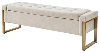 48"W Modern Upholstered Flip Top Storage Bench With Metal Legs, Beige