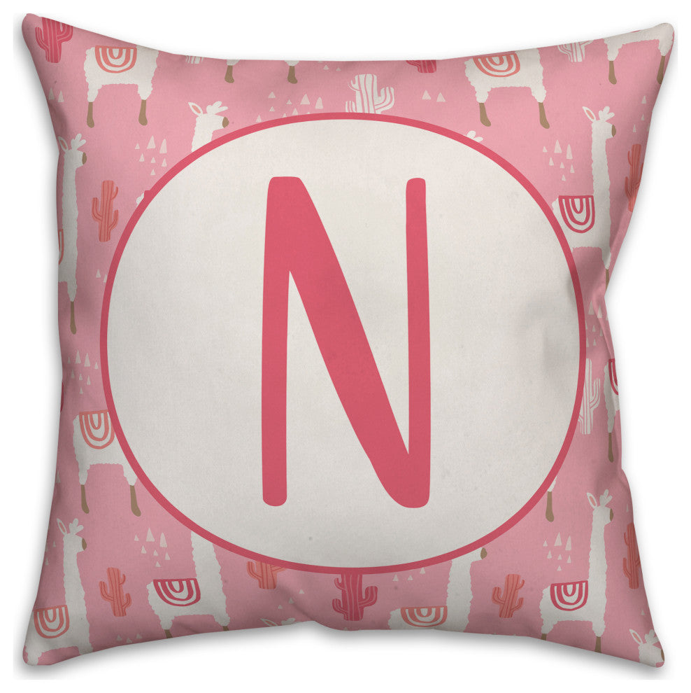 Monogram Lllama Pattern - N 16x16 Spun Poly Pillow