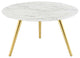 Lippa 28" Round Artificial Marble Coffee Table with Tripod Base Gold White