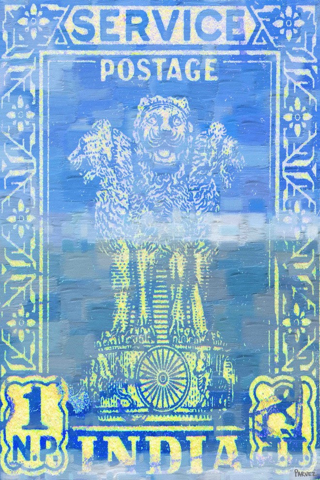 "India Postage" Painting Print on Wrapped Canvas, 12"x18"