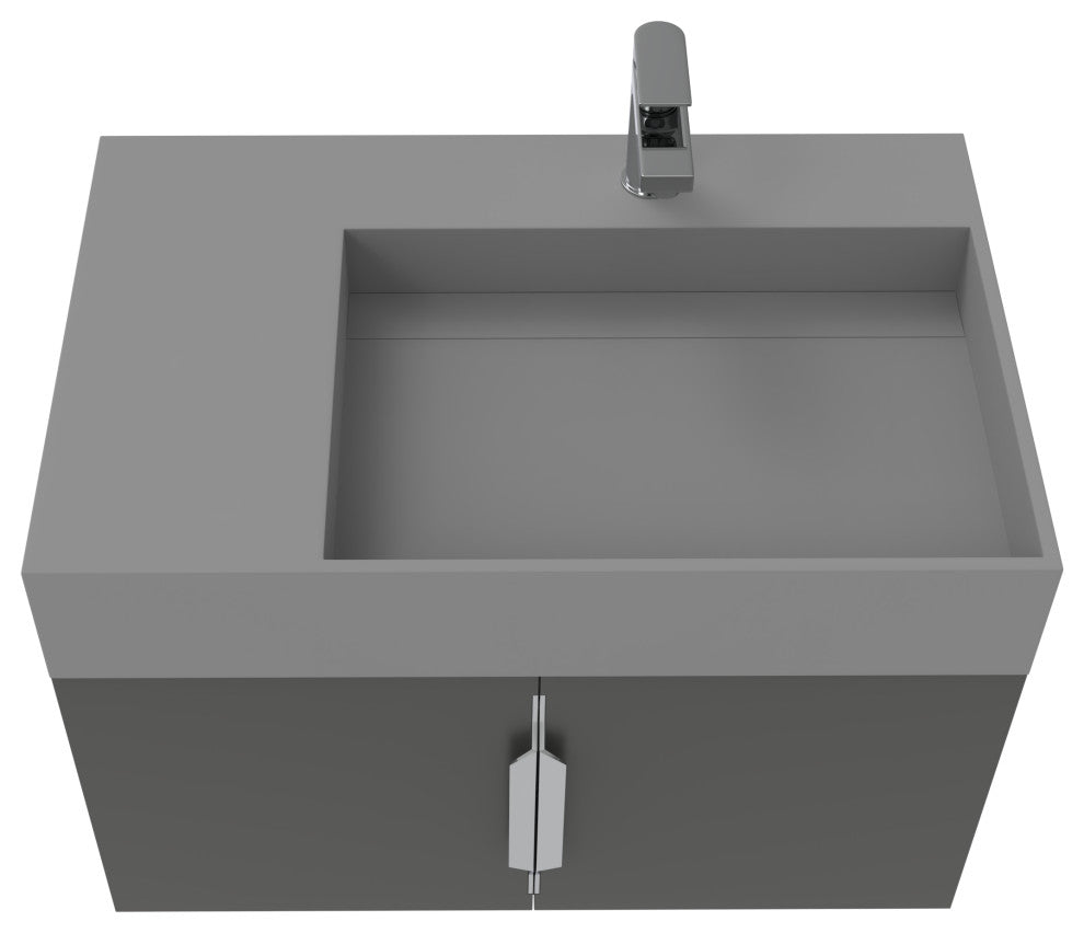 CastelloUSA Amazon 30" Right Wall Mounted Bathroom Vanity Set, Black, Gray Top, Brushed Nickel